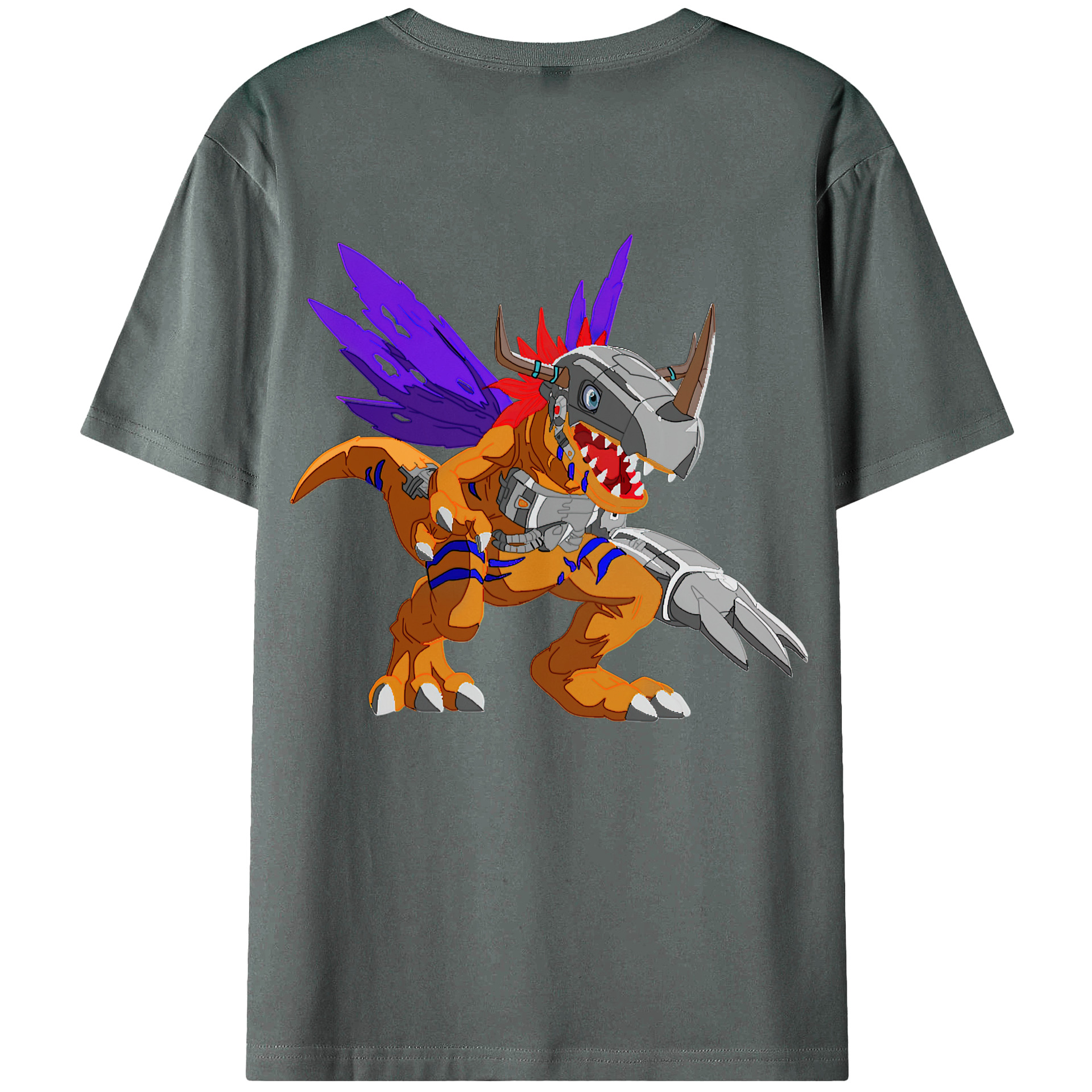 （画像用） Digimon デジタルモンスター/デジモン 綿100％ メンズ半袖Tシャツ（バックプリント） 通気性